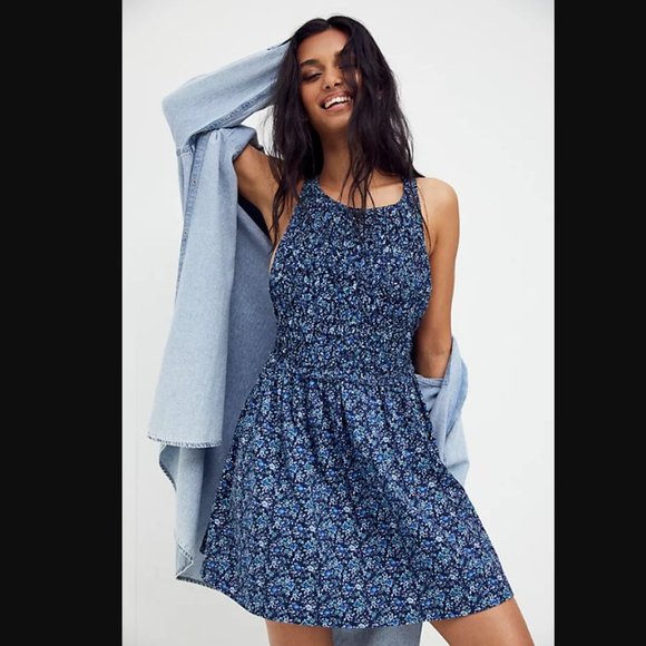 Free People Dresses & Skirts - NWT Free People | Petunia Mini Dress Blue Floral Smocked Overall Style, Size S